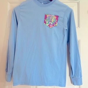 Monogrammed Long Sleeved Blue Tee Size Small